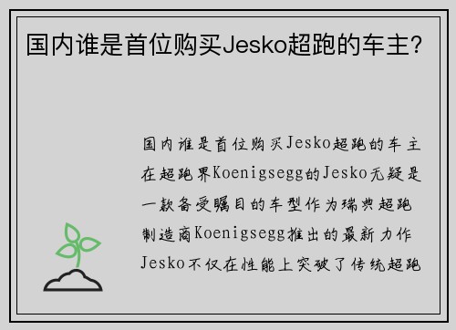 国内谁是首位购买Jesko超跑的车主？